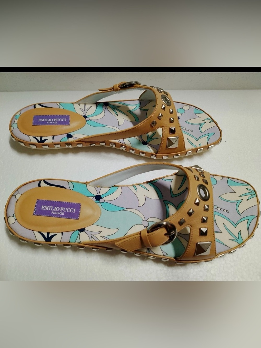 Emilio Pucci Firenze Studded Floral Print Slides – Size 37